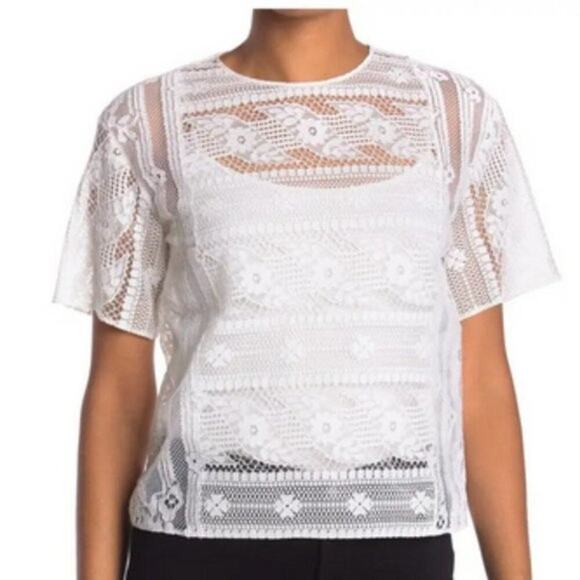 Valentino Garavani Tops - Valentino Lace Short Sleeve Shirt White size 6